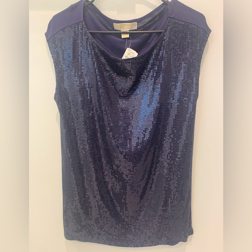 NWT MICHAEL Michael Kors Navy Sequin Sleeveless Top